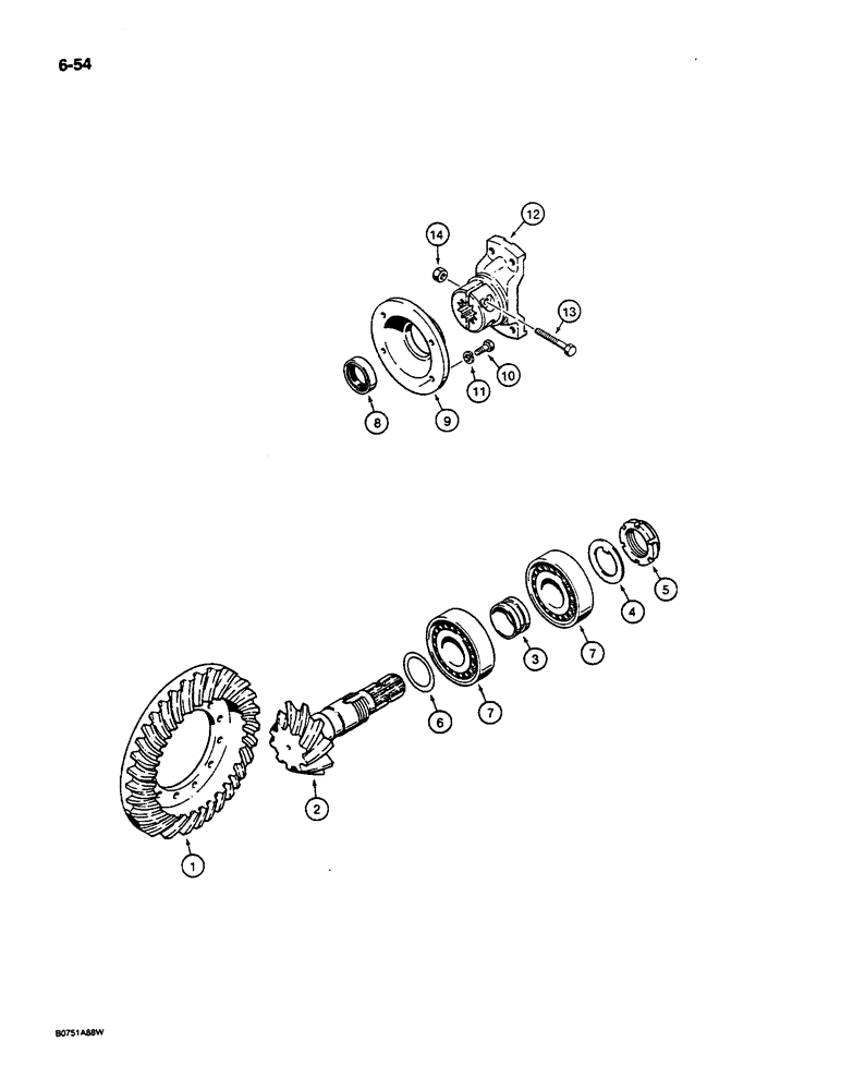 Схема запчастей Case W14C - (6-54) - FRONT AND REAR AXLE, RING AND PINION GEAR SET (06) - POWER TRAIN