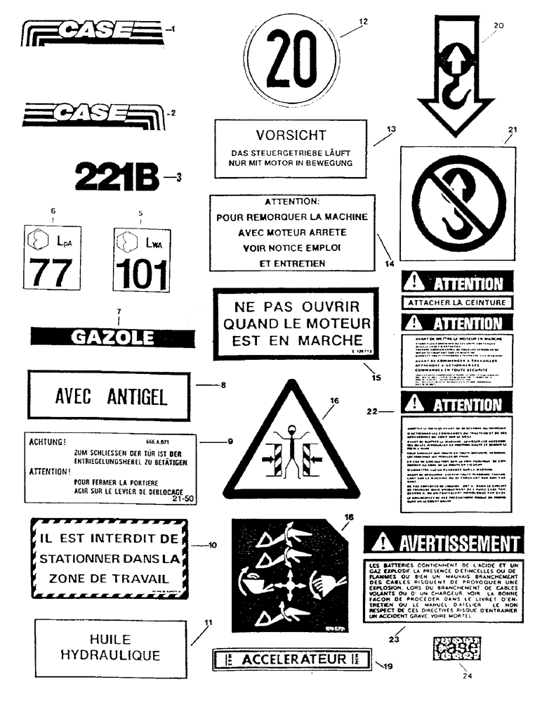 Схема запчастей Case 221B - (9-61A) - DECALS, 221B DAH2216537- (09) - CHASSIS/ATTACHMENTS