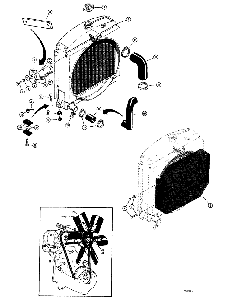 Схема запчастей Case 350 - (050) - RADIATOR, FAN AND FAN BELT (01) - ENGINE