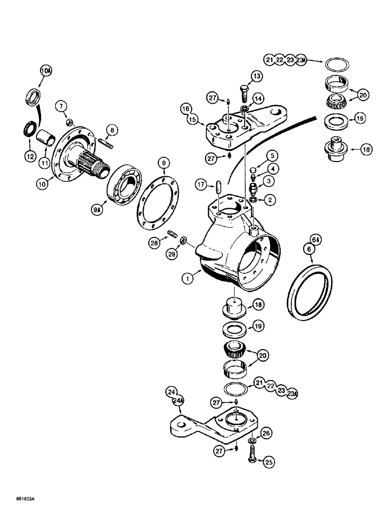 Схема запчастей Case 585E - (6-38) - REAR DRIVE AXLE, SWIVEL HOUSINGS, FOUR WHEEL DRIVE MODELS (06) - POWER TRAIN