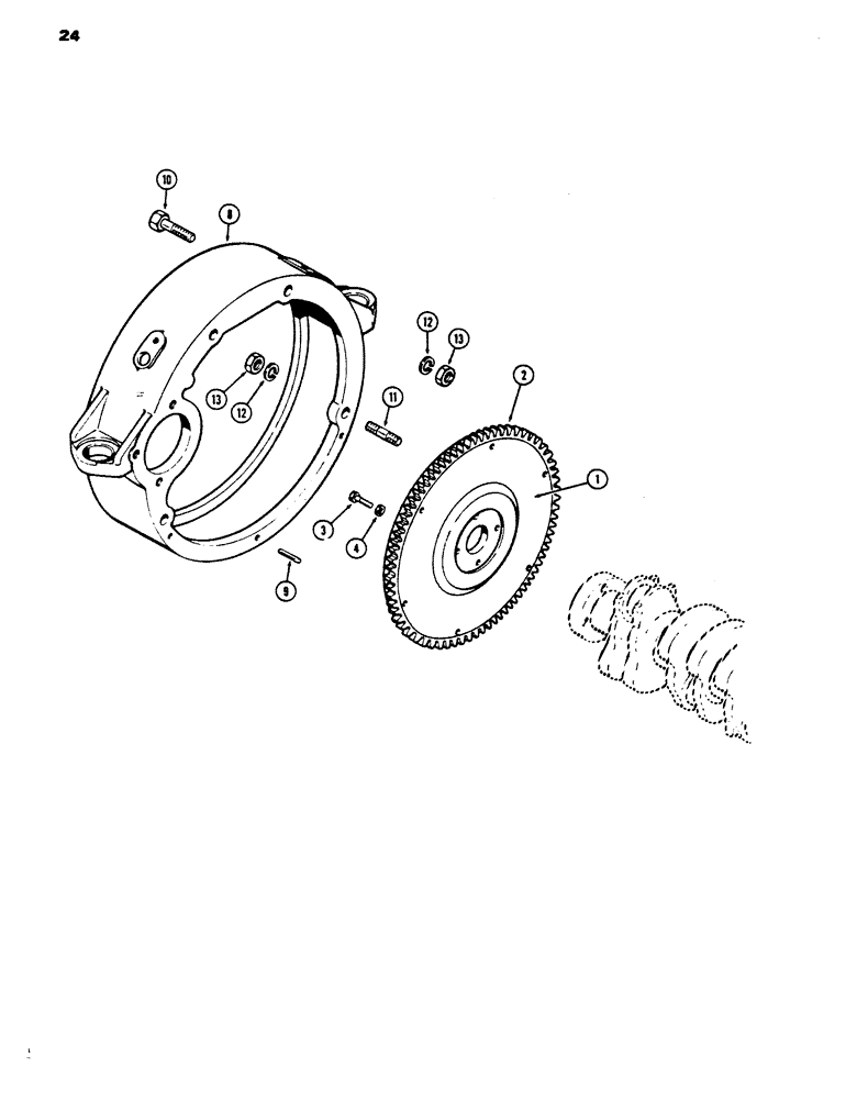 Схема запчастей Case 450 - (024) - FLYWHEEL AND HOUSING, 207 DIESEL ENGINE (01) - ENGINE