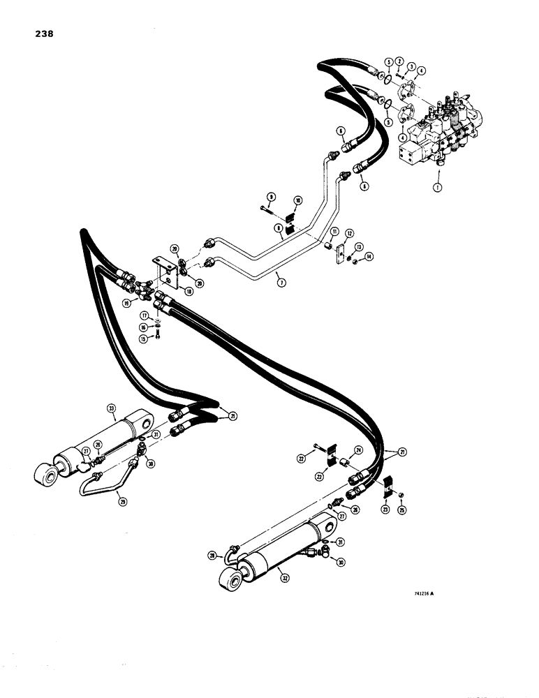 Схема запчастей Case 1450 - (238) - RIPPER HYDRAULIC CIRCUIT, SEE REF 19 ON ILLUSTRATION FOR ID (08) - HYDRAULICS