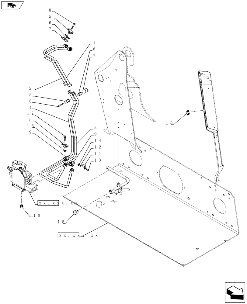 Схема запчастей Case TV380 - (35.734.AH[03]) - AUX HYD, STD, CHASSIS PLUMBING (SV250,SV300,TV380) (35) - HYDRAULIC SYSTEMS