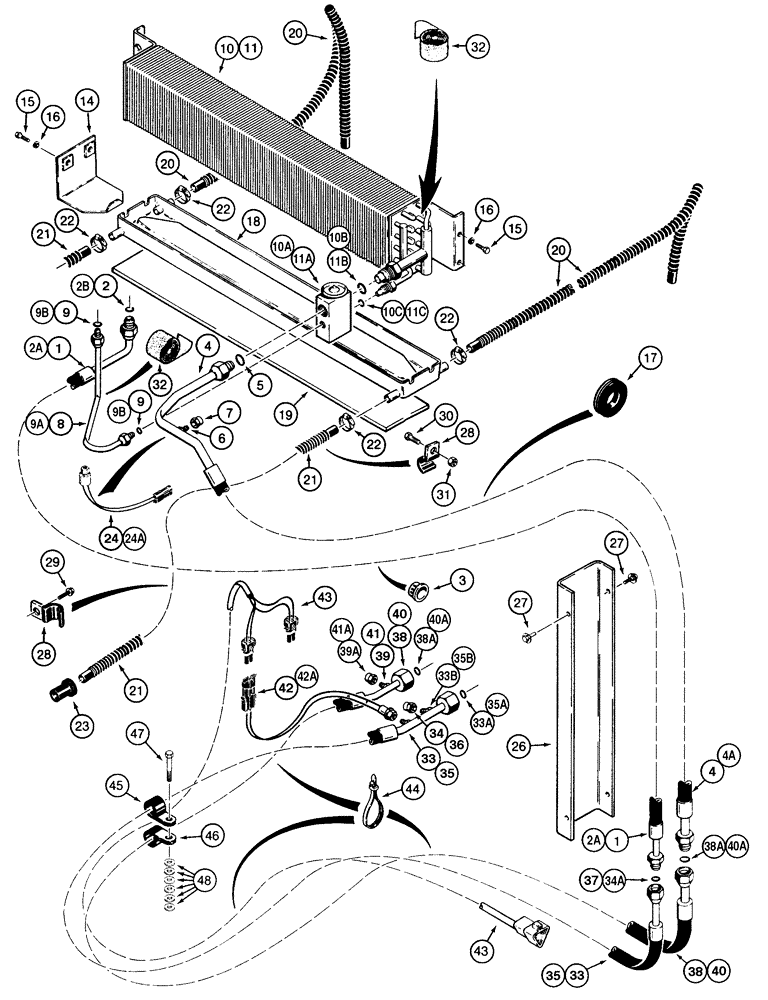 Схема запчастей Case 855E - (9-094) - AIR CONDITIONING SYSTEM - INSIDE CAB ROOF (09) - CHASSIS/ATTACHMENTS