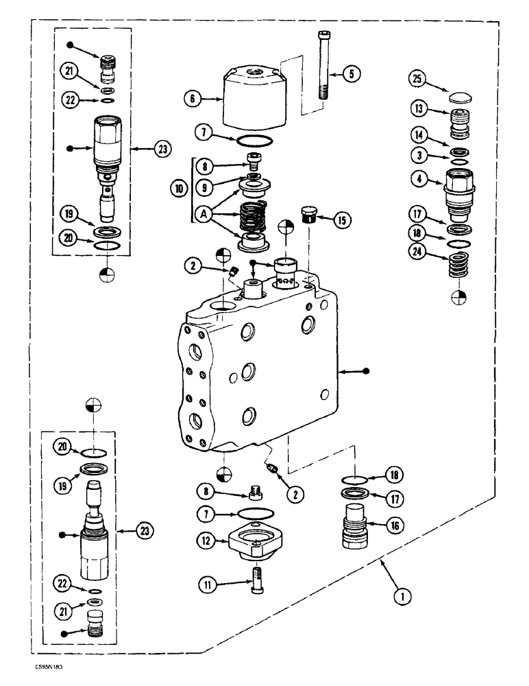 Схема запчастей Case 688BCK - (8C-24) - CONTROL VALVE SECTION - DIPPER, 688B CK (120301-) (07) - HYDRAULIC SYSTEM