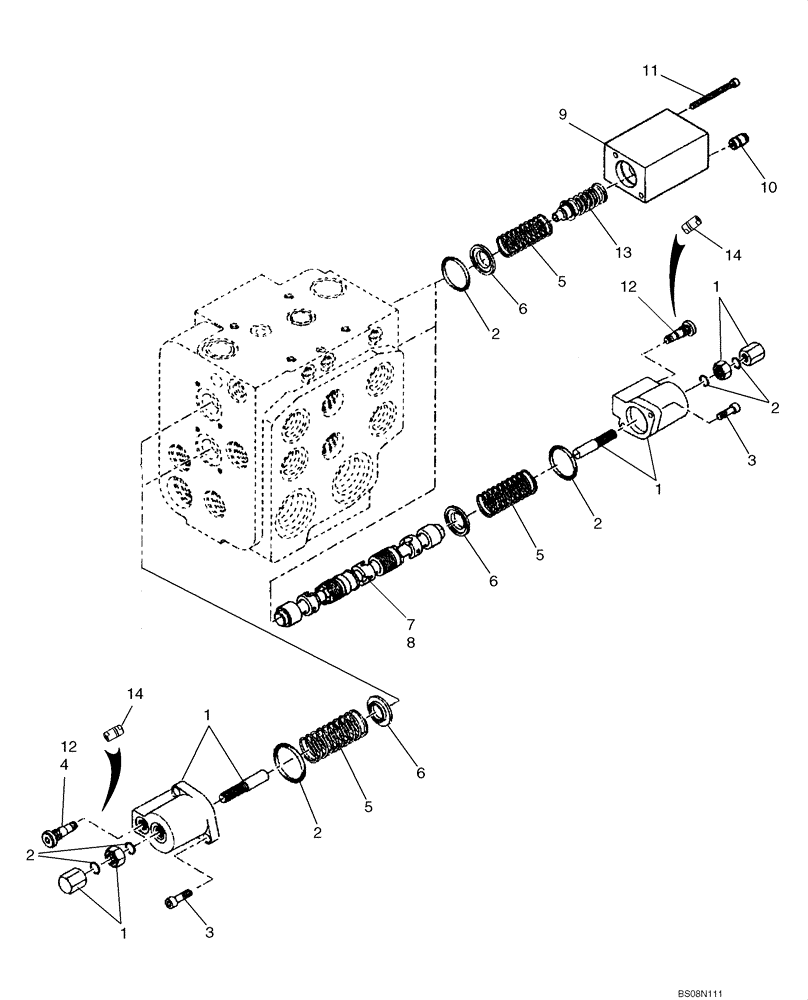 Схема запчастей Case 721E - (08-43A) - VALVE SECTION - BUCKET/BOOM SPOOLS (TWO SPOOL VALVE) (Z-BAR) (08) - HYDRAULICS