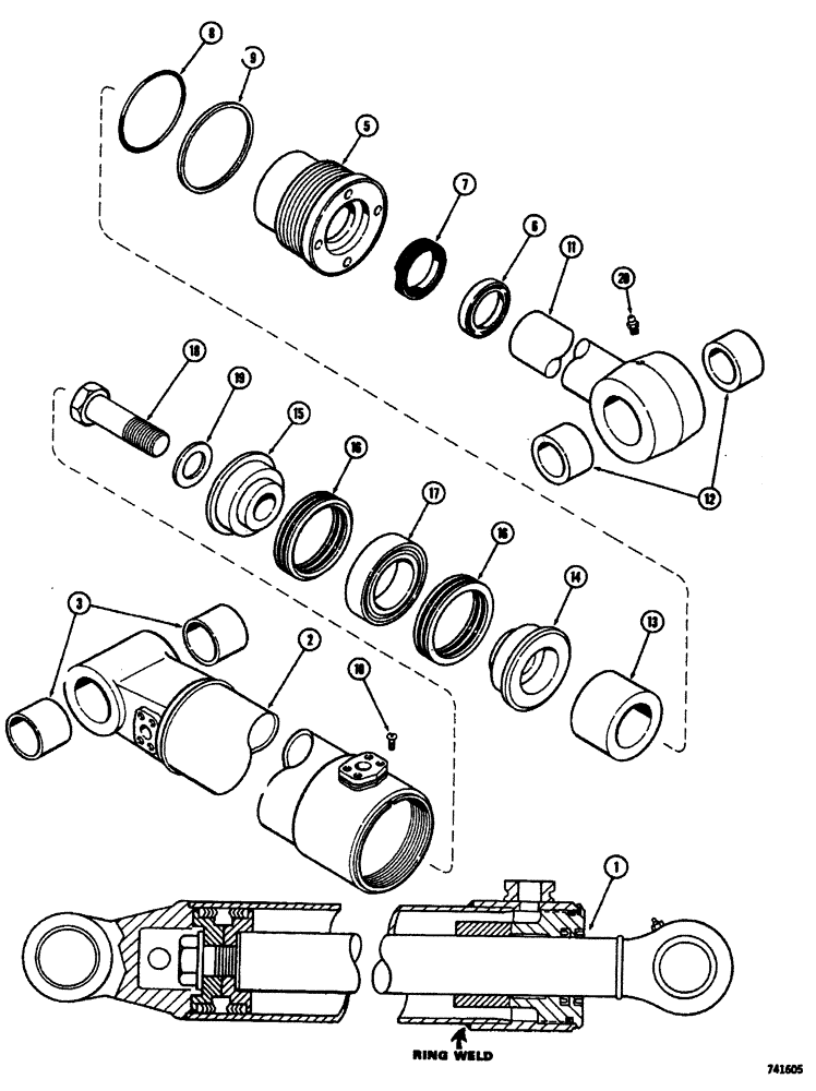 Схема запчастей Case W26B - (416) - G32783 AND G32784 LOADER TILT CYLINDERS GLAND HAS U-TYPE OUTER ROD WIPER (08) - HYDRAULICS