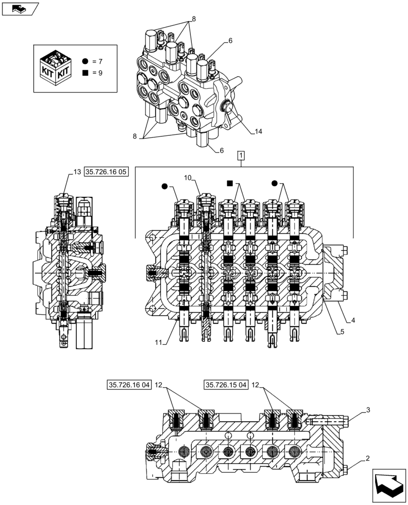 Схема запчастей Case 580SN WT - (35.726.16[01]) - BACKHOE CONTROL VALVE, 6-SPOOL, COMPONENTS, W/ STANDARD DIPPER, W/ 2 LEVER CONTROLS - C7373 (35) - HYDRAULIC SYSTEMS