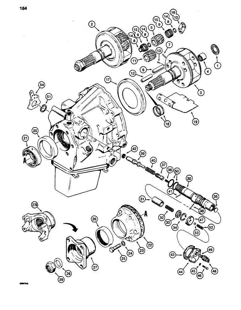 Схема запчастей Case 480D - (164) - POWER SHUTTLE, PINION CAGE, OUTPUT SHAFT AND CONTROL VALVE (21) - TRANSMISSION