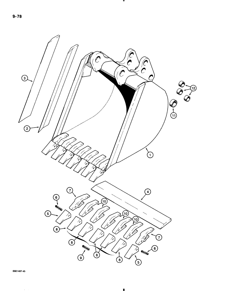 Схема запчастей Case 580K - (9-078) - UNIVERSAL BACKHOE BUCKETS, INCLUDES BUCKET TEETH, TRENCHING BUCKETS - HEAVY DUTY (09) - CHASSIS/ATTACHMENTS