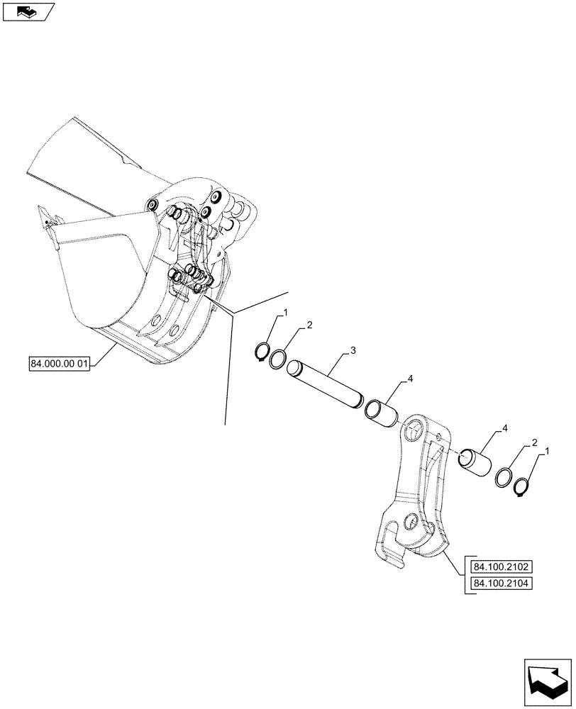 Схема запчастей Case 580SN WT - (84.100.22) - BACKHOE BUCKET, COUPLING, MECHANICAL (84) - BOOMS, DIPPERS & BUCKETS