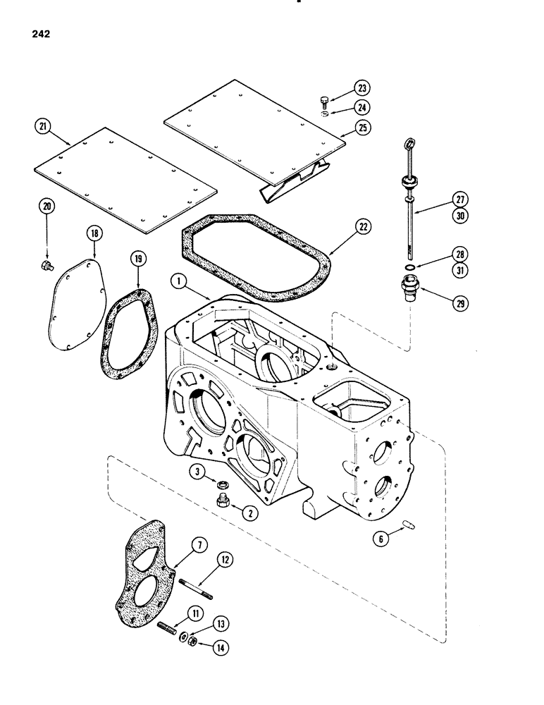 Схема запчастей Case 580E - (242) - TRANSAXLE TRANSMISSION HOUSING, 4 WHEEL DRIVE, TRANSMISSION SN 16270319 & AFTER (06) - POWER TRAIN