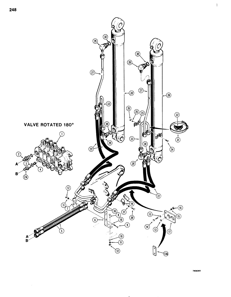 Схема запчастей Case 680G - (248) - BACKHOE BOOM CYLINDER HYDRAULIC CIRCUIT (08) - HYDRAULICS