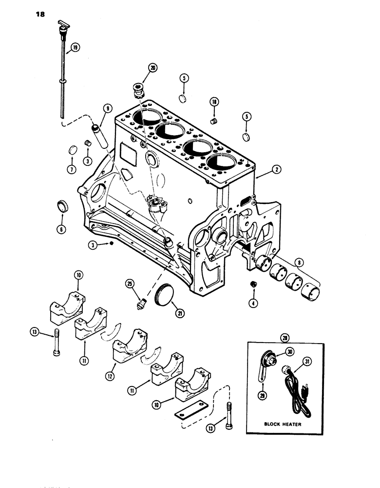 Схема запчастей Case 680E - (018) - CYLINDER BLOCK, 336BD DIESEL ENGINE, BLOCK HEATER (10) - ENGINE