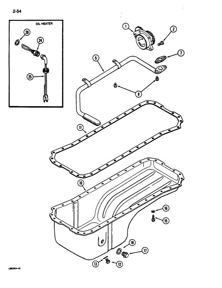 Схема запчастей Case 680L - (2-54) - OIL PUMP AND OIL PAN, 6-590 ENGINE, 6T-590 ENGINE, PRIOR TO ENGINE S/N 44511034 (02) - ENGINE