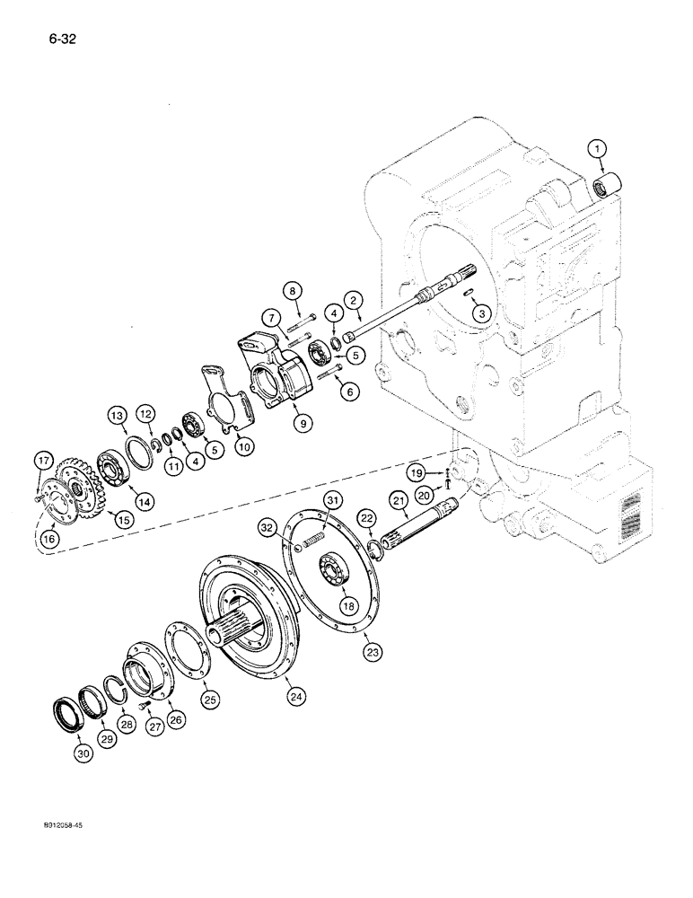 Схема запчастей Case 621 - (6-32) - TRANSMISSION ASSEMBLY, INPUT GEAR, PUMP, AND PUMP OUTPUT SHAFT, P.I.N. JAK0027512 AND AFTER (06) - POWER TRAIN