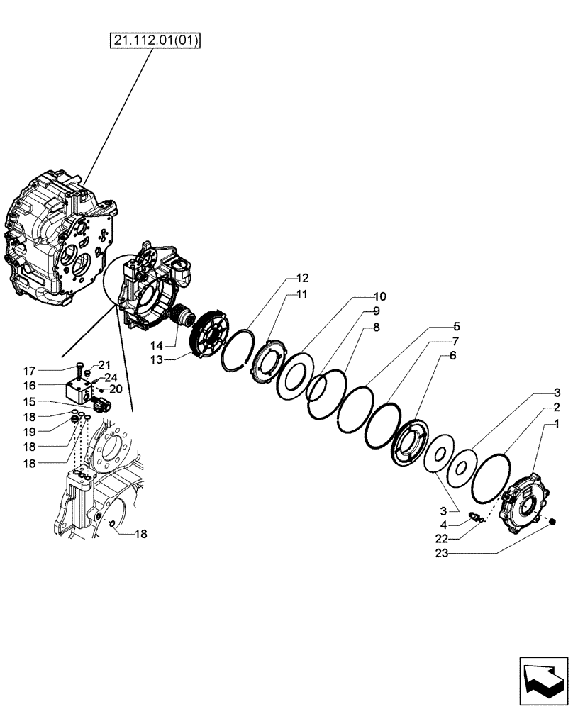 Схема запчастей Case 580SN WT - (33.110.05) - TRANSMISSION - 4WD - BRAKE, PARKING (33) - BRAKES & CONTROLS