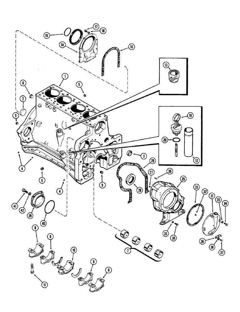 Схема запчастей Case 680CK - (029A) - CYLINDER BLOCK ASSEMBLY, (251) SPARK IGNITION ENGINE, USED PRIOR TO ENGINE SN. 2173890 