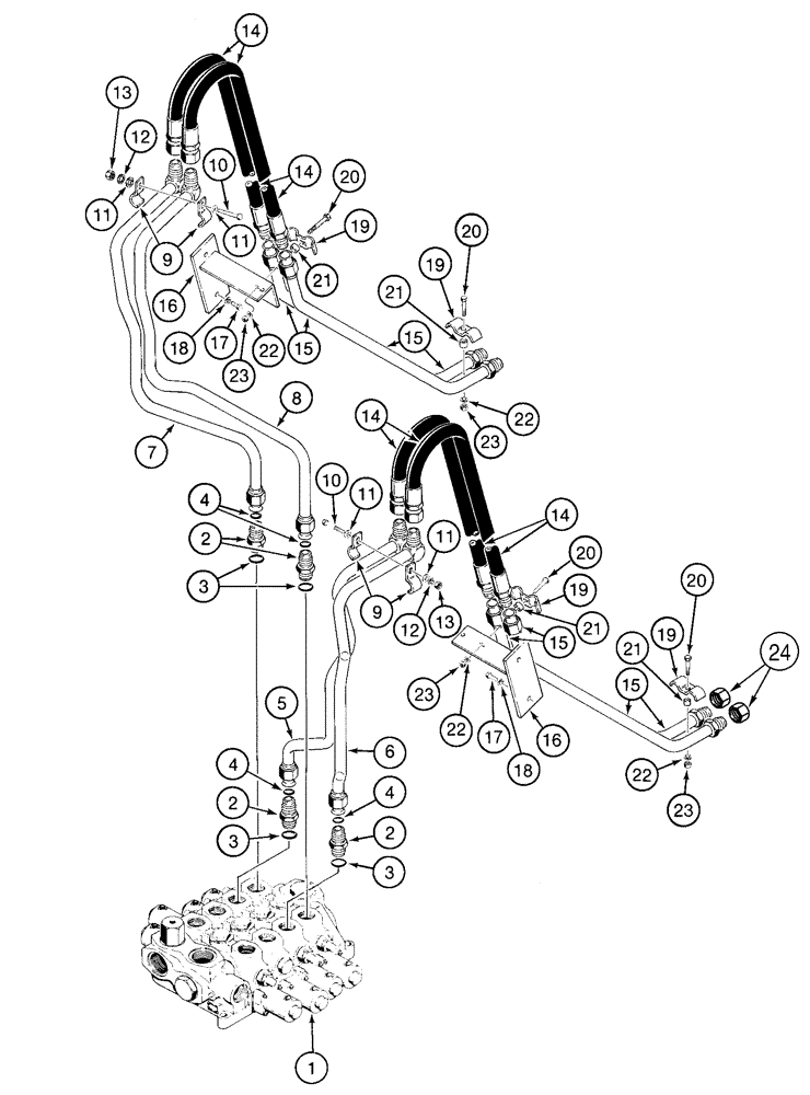 Схема запчастей Case 621C - (08-048) - HYDRAULICS - AUX. BUCKET COUPLINGS, FOUR SPOOL VALVE TO AUX. BUCKET COUPLINGS, XT LOADER, N.A. ONLY (08) - HYDRAULICS