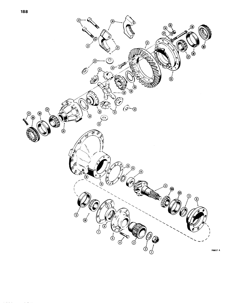 Схема запчастей Case 680E - (188) - L57350 AND L70686 REAR AXLE, DIFFERENTIAL, FIND ROCKWELL NUMBER ON AXLE, THEN USE CORRECT PARTS LIST (27) - REAR AXLE SYSTEM