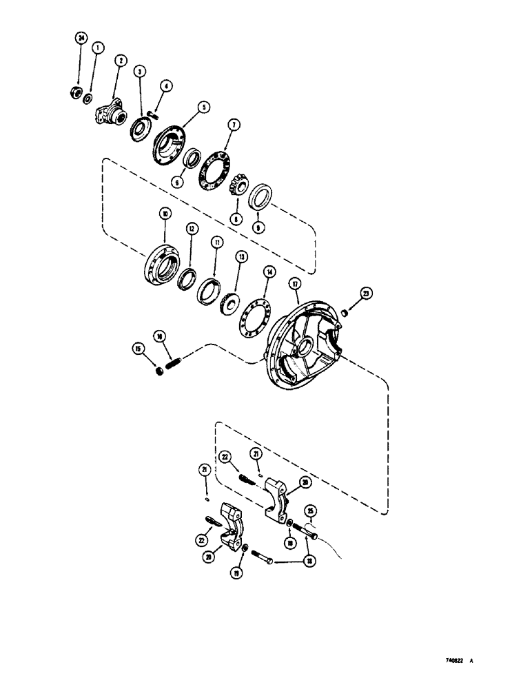 Схема запчастей Case 825 - (188) - PRM158 AXLE DIFFERENTIAL, DRIVE SHAFT YOKE, CAGE AND CARRIER (03) - TRANSMISSION