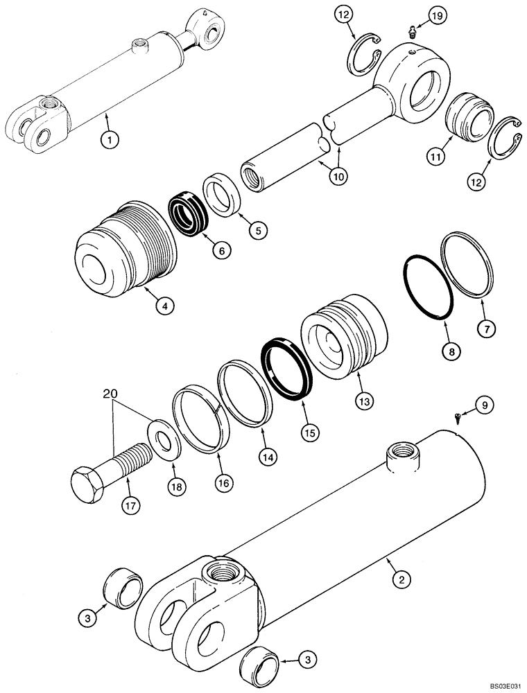 Схема запчастей Case 570MXT - (08-36A) - CYLINDER ASSY - HITCH TILT, THREE POINT (GRAY) (08) - HYDRAULICS