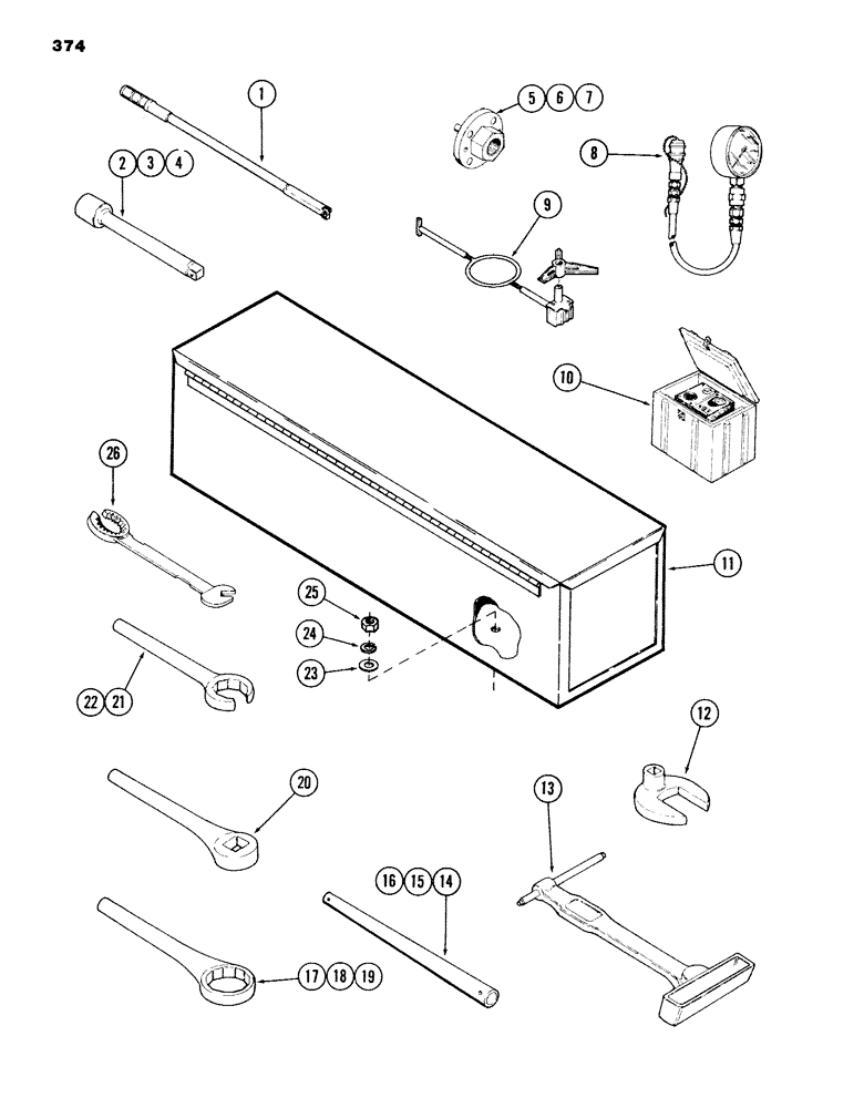 Схема запчастей Case 980B - (374) - TOOL BOX AND WRENCHES (05) - UPPERSTRUCTURE CHASSIS