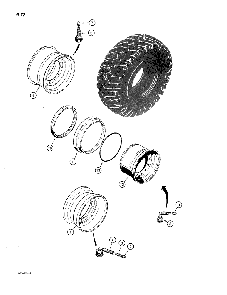 Схема запчастей Case 621 - (6-72) - WHEELS, FOR 15.5 X 25 TIRES, ONE PIECE WHEEL (06) - POWER TRAIN