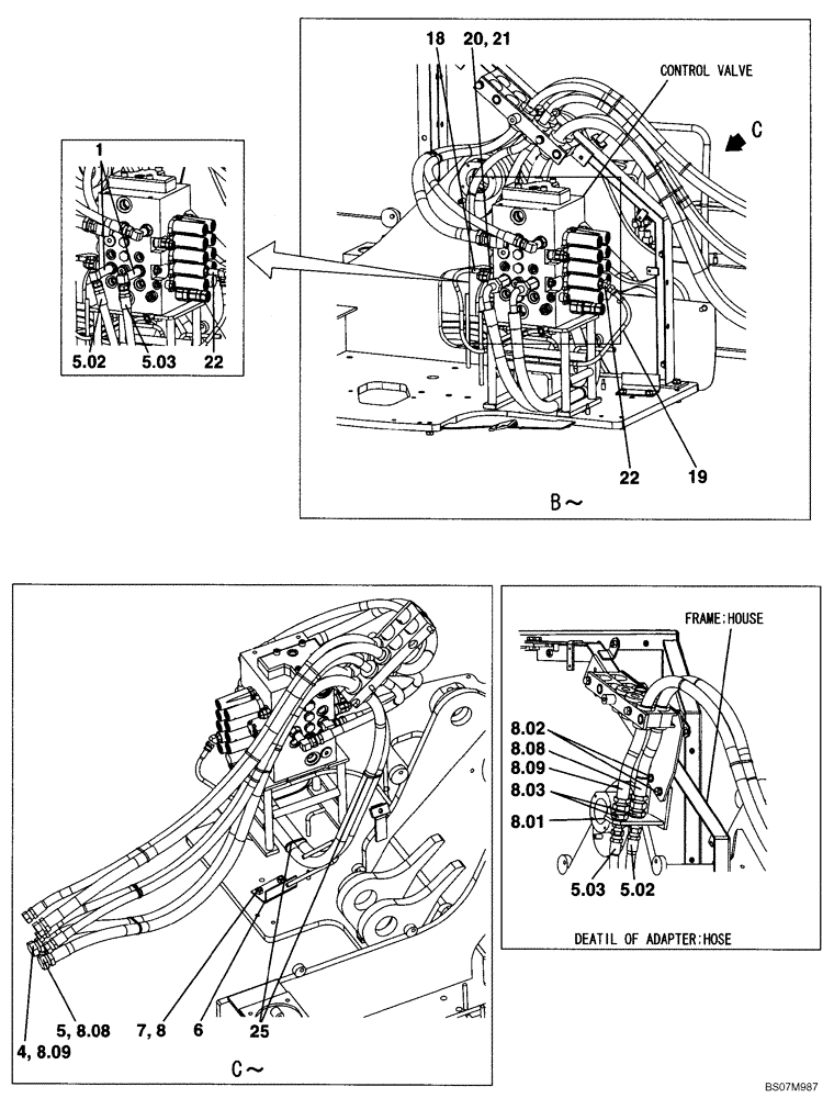 Схема запчастей Case CX75SR - (08-57) - HYDRAULICS, AUXILIARY - DOUBLE ACTING CIRCUIT (08) - HYDRAULICS