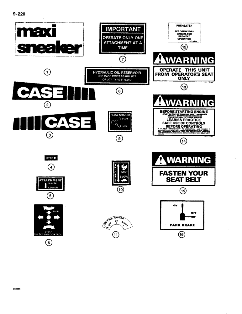 Схема запчастей Case CASE - (9-220) - DECALS, FOR YELLOW TRACTORS (09) - CHASSIS