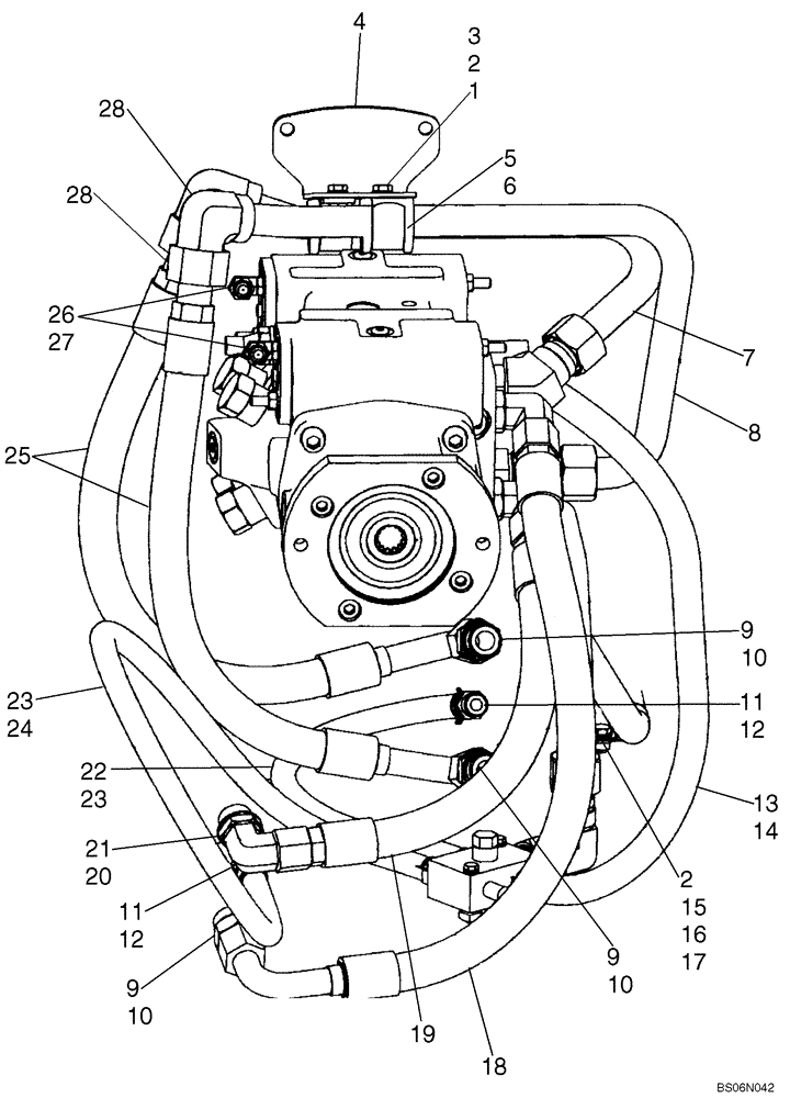 Схема запчастей Case 430 - (06-07) - HYDROSTATICS, HOSES (430 WITH PILOT CONTROL) (06) - POWER TRAIN