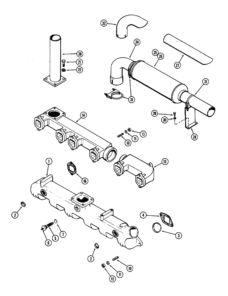 Схема запчастей Case W8E - (008) - MANIFOLD & MUFFLER, (401B) DIESEL ENGINE (02) - ENGINE