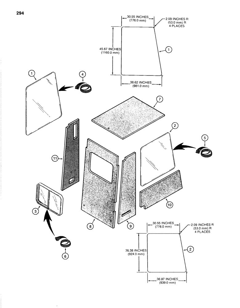 Схема запчастей Case 1280B - (294) - CAB, WINDOWS, SEALS, AND INSULATION (09) - CHASSIS/ATTACHMENTS