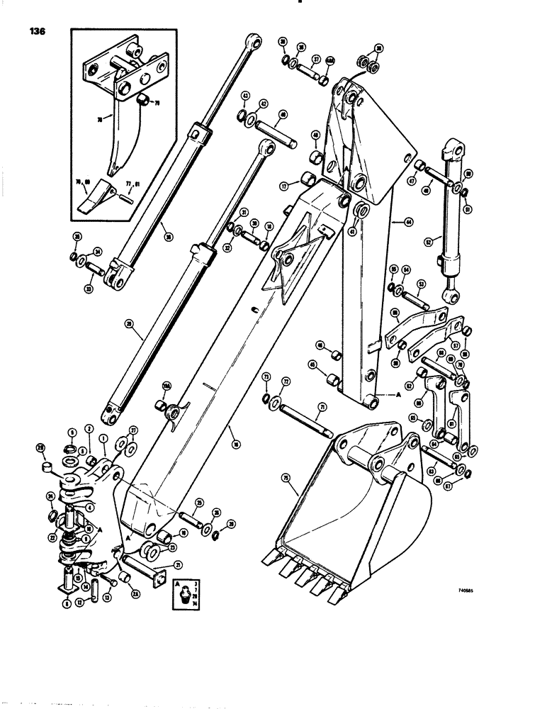 Схема запчастей Case 26C - (136) - TOWER, BOOM, DIPPER ARM AND BUCKET 