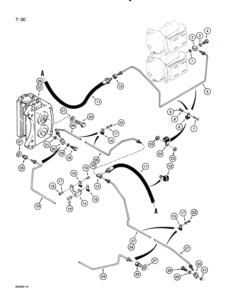 Схема запчастей Case 821 - (7-030) - BRAKE ACTUATOR TO REAR BRAKE CALIPERS (07) - BRAKES