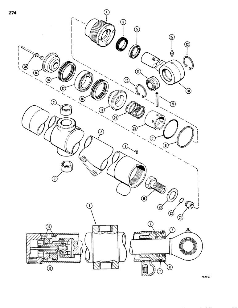 Схема запчастей Case 1150B - (274) - G33934 AND G33935 DOZER LIFT CYLINDERS, TILT DOZER, GLAND HAS I.D. RING (07) - HYDRAULIC SYSTEM