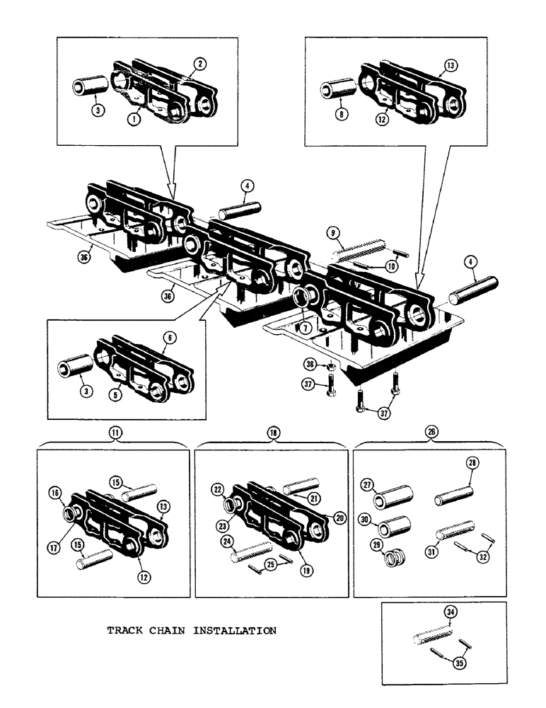 Схема запчастей Case 1000C - (162) - TRACK CHAIN INSTALLATION, DOZER TRACTOR, USED FROM 9-19-59 (04) - UNDERCARRIAGE