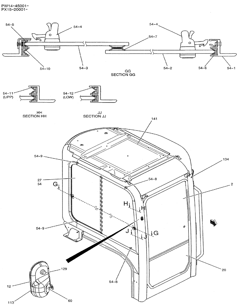 Схема запчастей Case CX31B - (01-045) - CAB ASSY, P/N PW50C00002F1 (90) - PLATFORM, CAB, BODYWORK AND DECALS