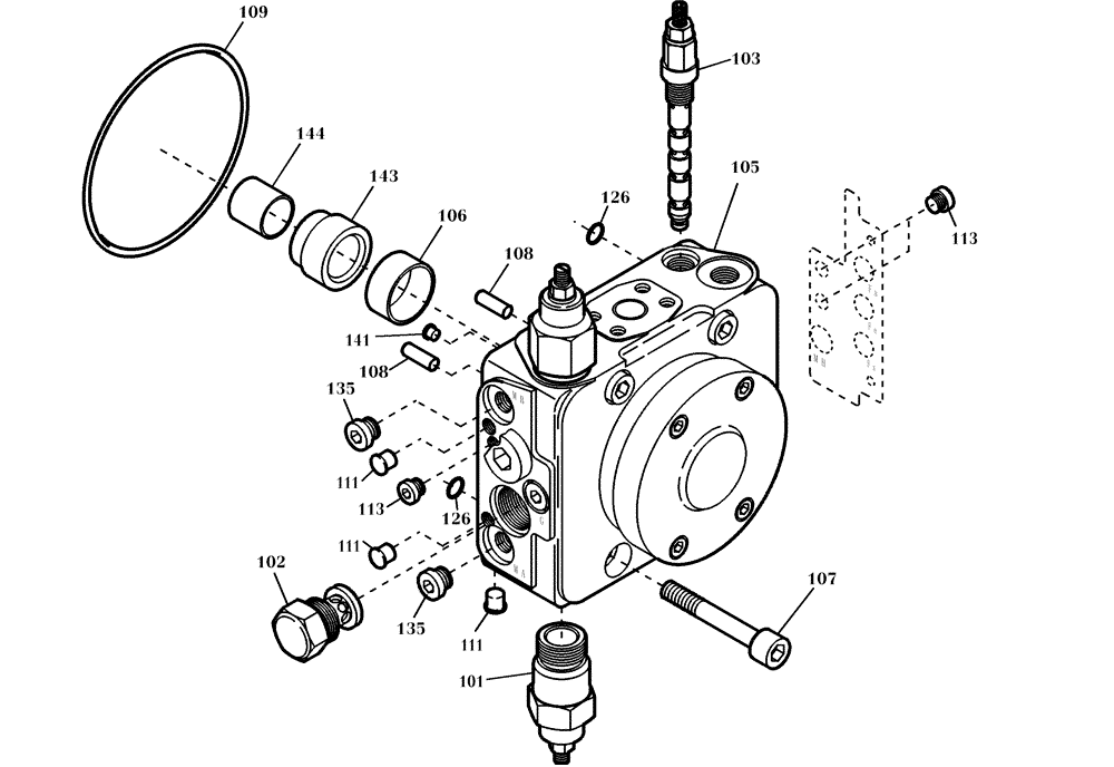 Схема запчастей Case 21E - (22.430[2811633000]) - DISTRIBUTOR PLATE- PUMP INSTALLATION (35) - HYDRAULIC SYSTEMS