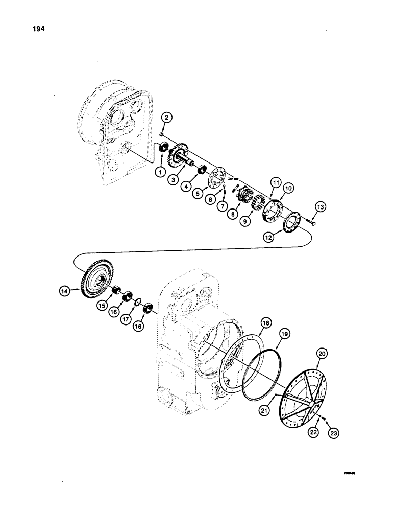 Схема запчастей Case W20 - (194) - TRANSMISSION, TURBINE DRIVEN GEARS, FREEWHEEL UNITS, AND FRONT COVERS (06) - POWER TRAIN