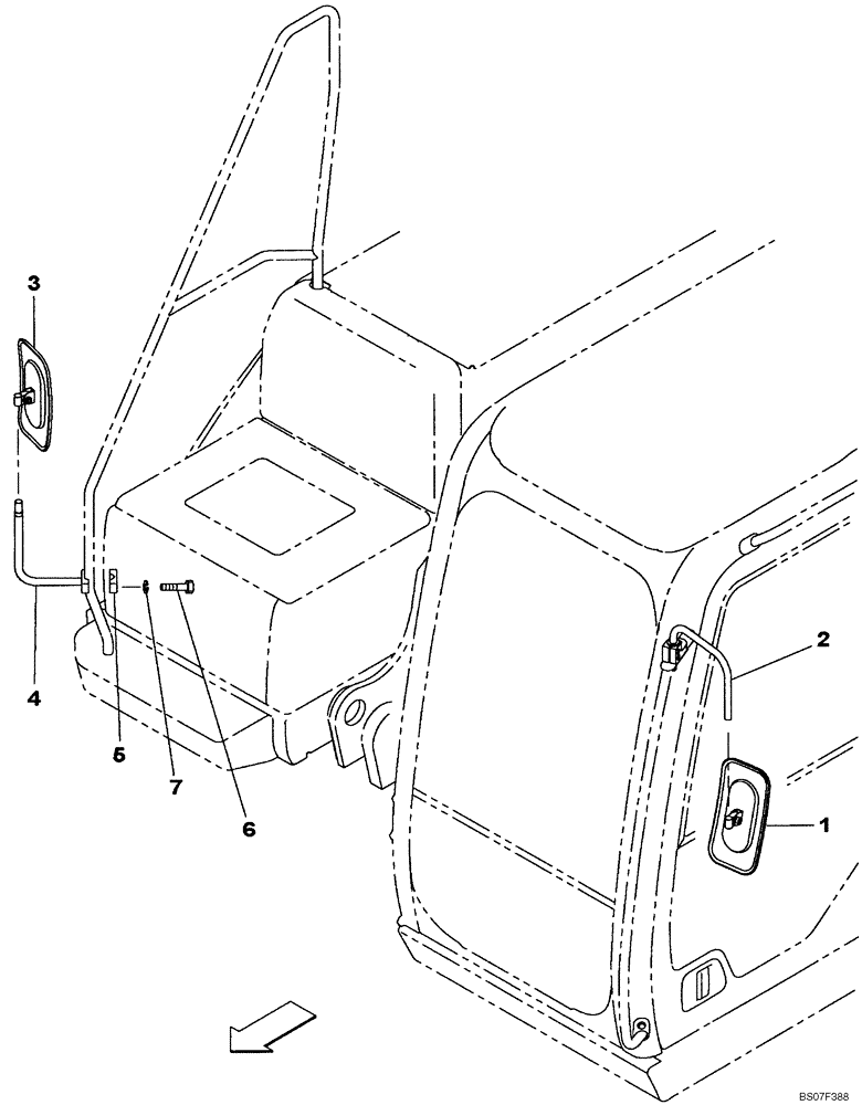 Схема запчастей Case CX210 - (09-32) - CAB - MIRROR, REAR VIEW (09) - CHASSIS