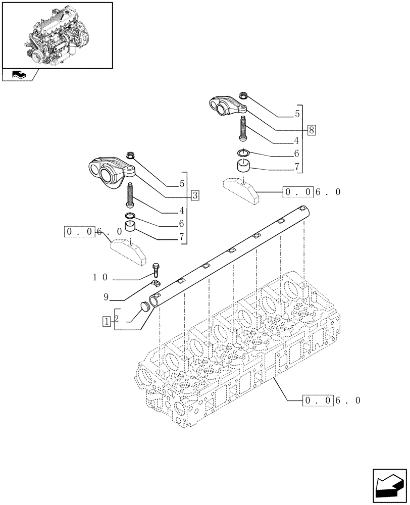 Схема запчастей Case F2CE9684H E003 - (0.06.6) - SHAFT & ROCKER ARMS (504189152) 