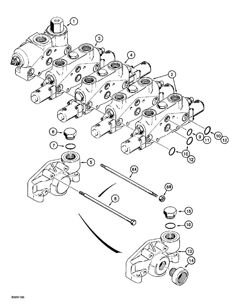 Схема запчастей Case 721B - (8-034) - LOADER CONTROL VALVE - FOUR SPOOL, Z-BAR LOADER, L123736 VALVE ASSEMBLY (08) - HYDRAULICS