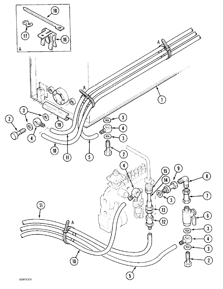 Схема запчастей Case 170C - (3-4) - FUEL LINES AND FITTINGS, PRIOR TO P.I.N. 74502 (03) - FUEL SYSTEM