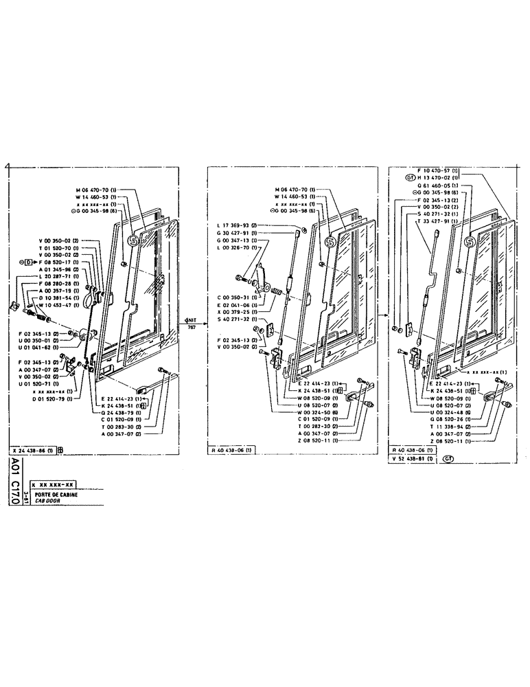 Схема запчастей Case 220 - (003) - CAB DOOR (12) - Chassis/Attachments