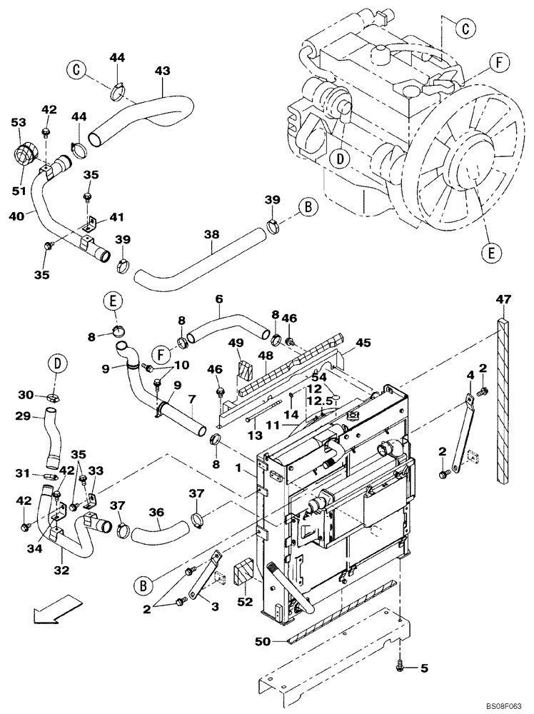 Схема запчастей Case CX225SR - (02-05) - RADIATOR AND CONNECTIONS (02) - ENGINE