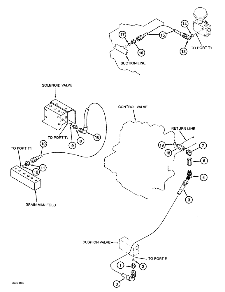 Схема запчастей Case 9060B - (8-096) - MISCELLANEOUS DRAIN LINES (08) - HYDRAULICS