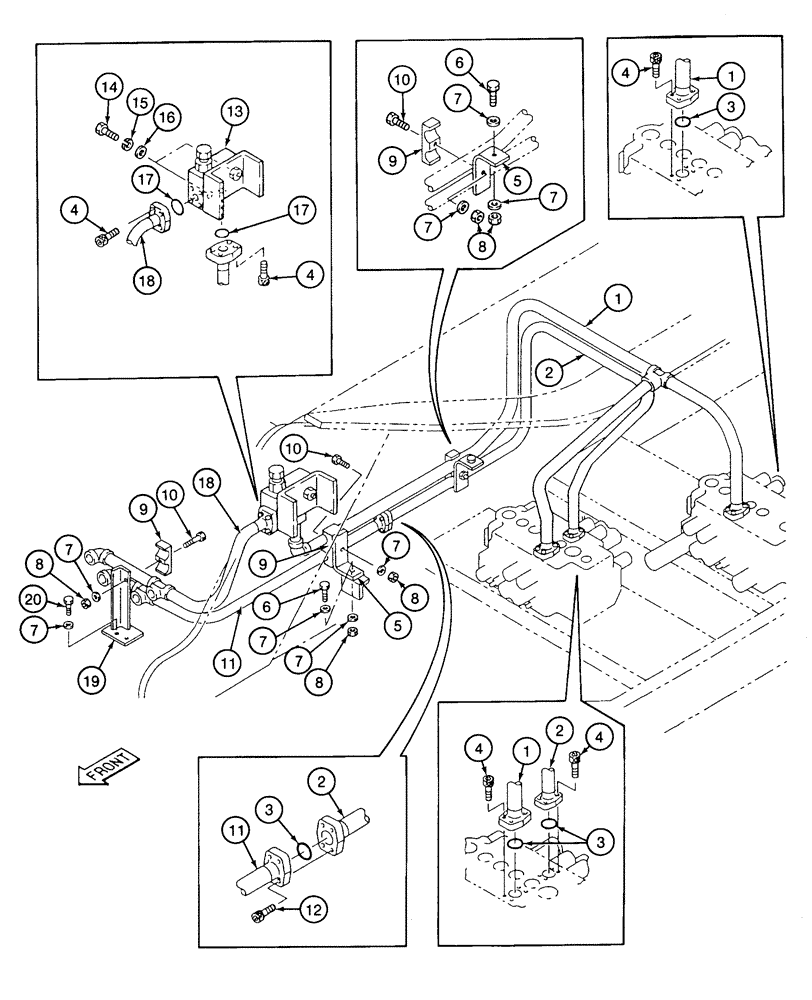 Схема запчастей Case 9040 - (8-82) - BOOM HYDRAULIC CIRCUIT, CONTROL VALVE TO BASE OF BOOM (08) - HYDRAULICS