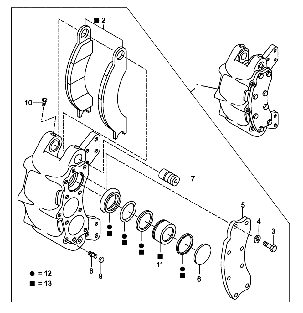 Схема запчастей Case 335 - (30D00000005[001]) - BRAKE CALIPER (8900134626) TIER 3 (33) - BRAKES & CONTROLS