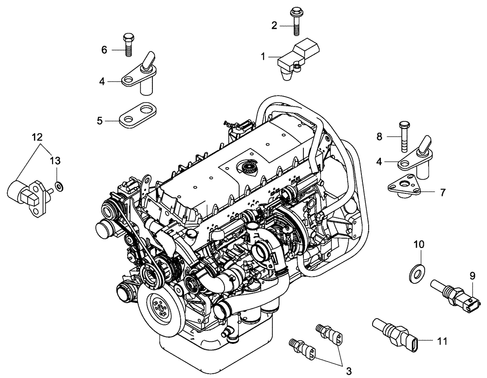 Схема запчастей Case 335 - (01A00000292[001]) - ENGINE - SENSOR - SENDING UNITS (87522847) (01) - ENGINE